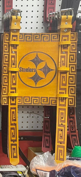 Leather Blanket Roll Straps- Pittsburgh Steelers